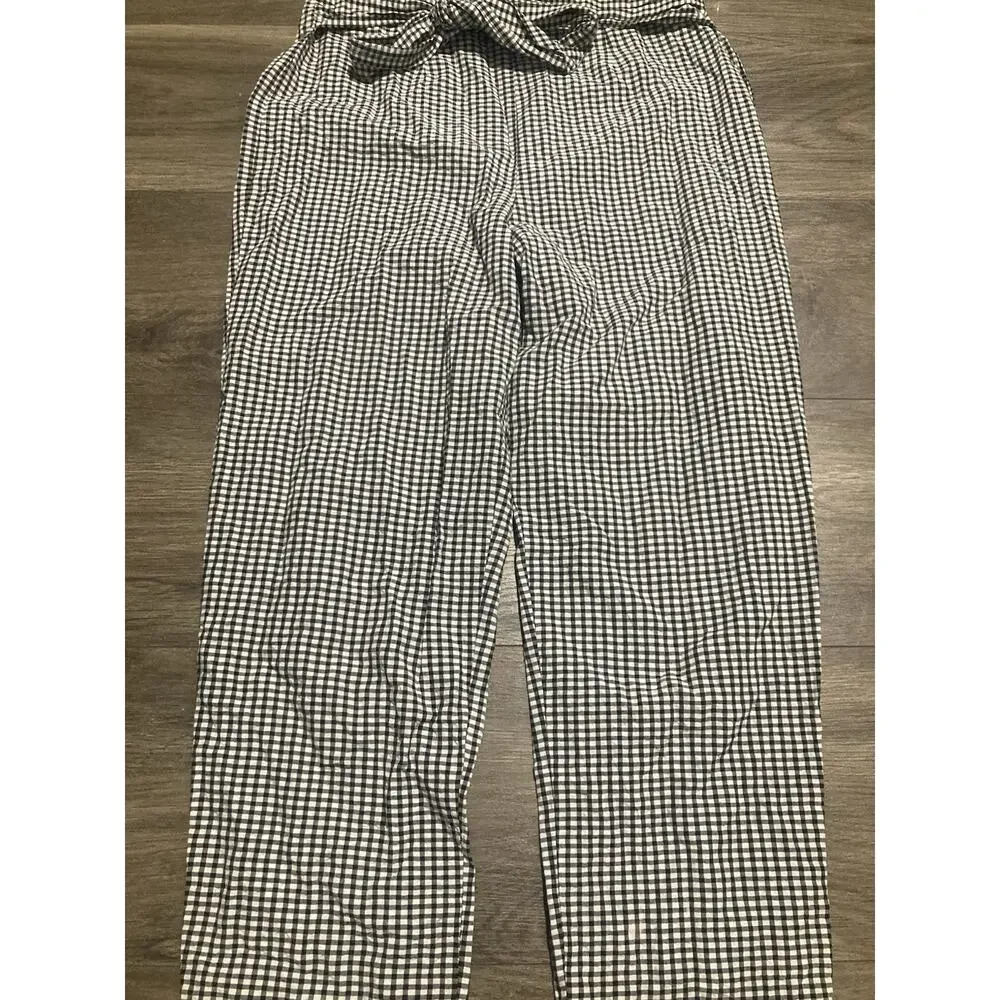 Free People Pants Womens Size 6 Black White Plaid Tie Waist High Waisted Gingham
